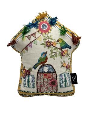 Milli Home Birdhouse Boho Applique Throw Pillow Tassels Multi-color NWOT COTTAGE